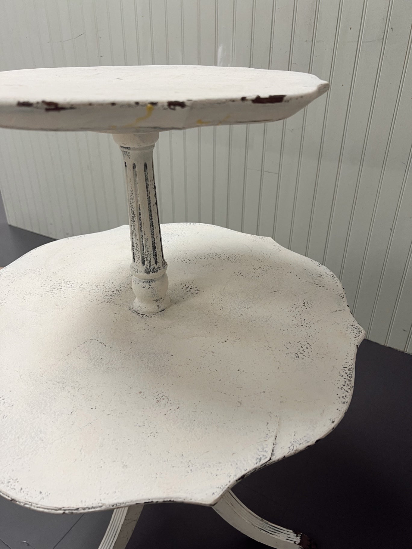 Vintage White Painted Two-Tiered Table