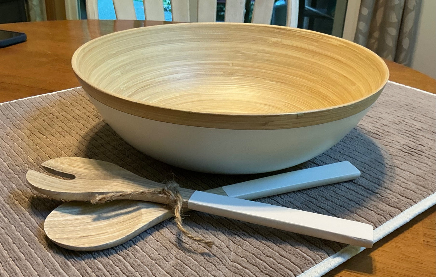 LARGE BAMBOO SALAD BOWL w/ Servers