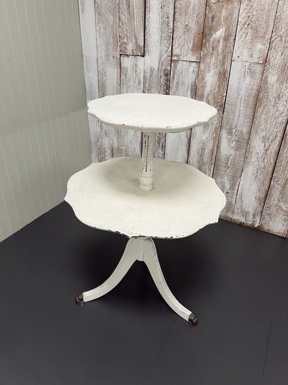 Vintage White Painted Two-Tiered Table