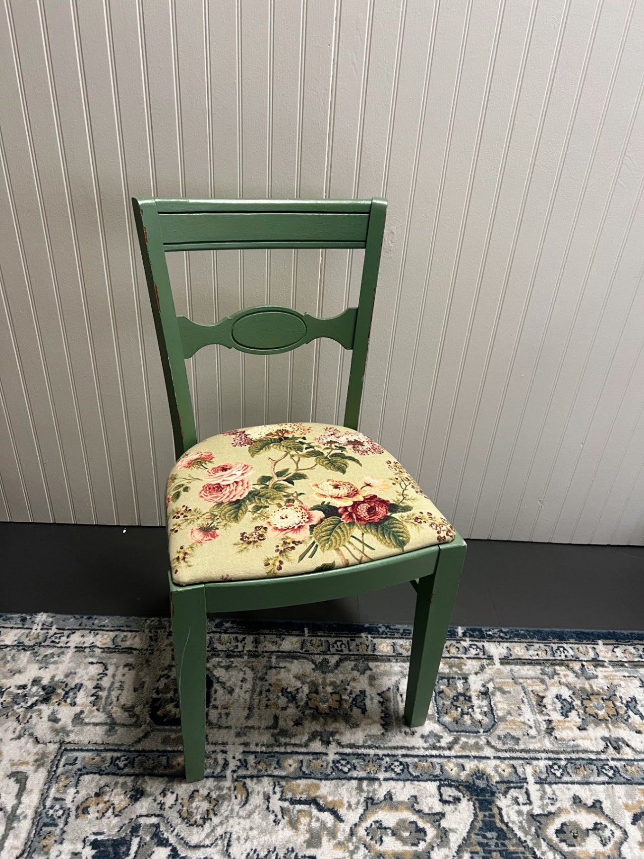 Vintage Redone Green & Floral Upholstered Chair
