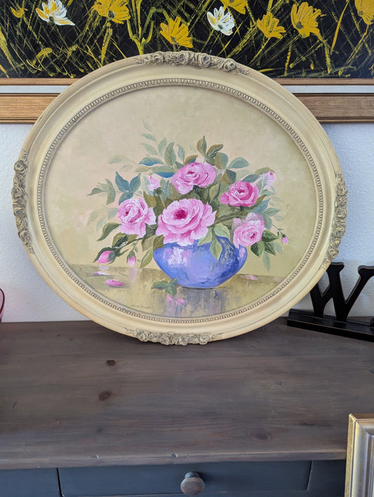 Vtg. Floral Oil Painting in Ornate Frame