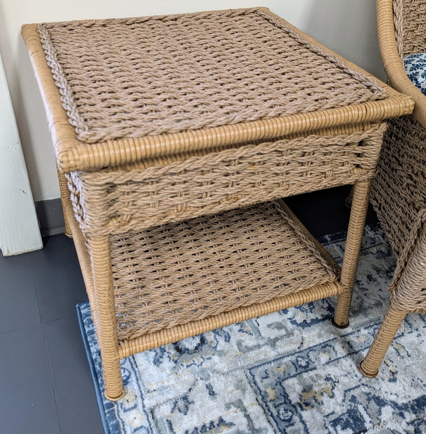 Faux Woven Wicker & Metal Chair with Table