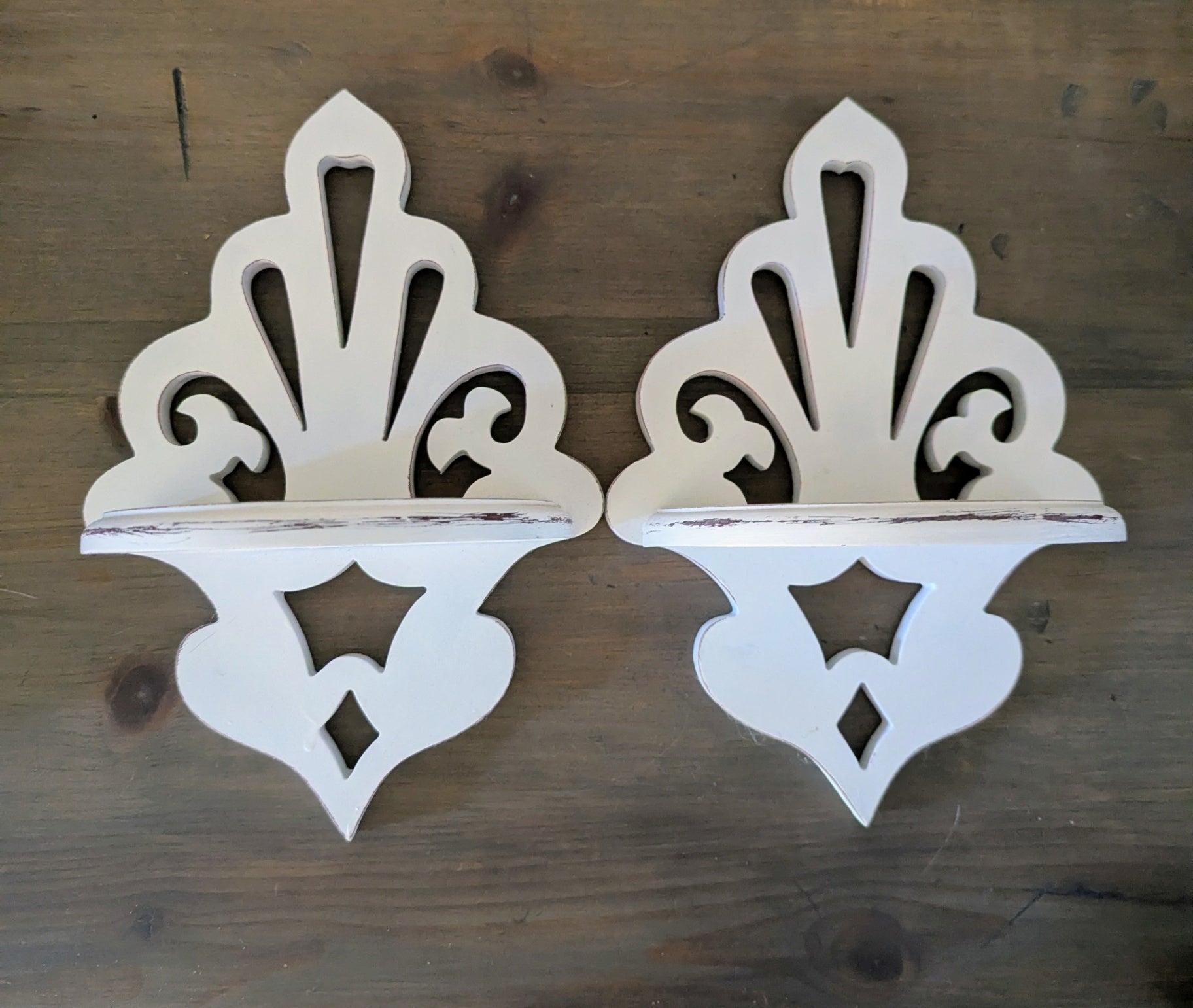 Pair Distressed Wood Wall Shelves