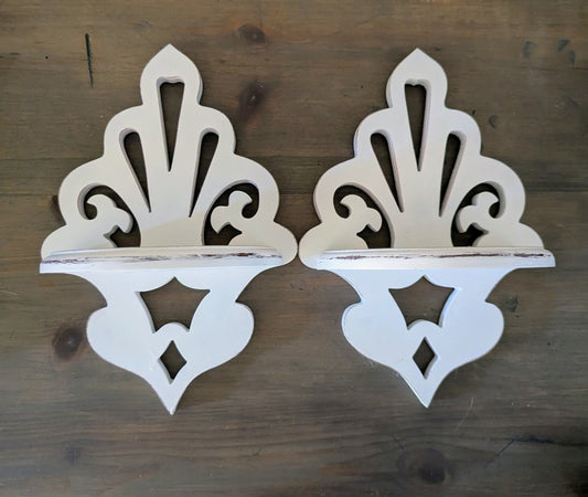 Pair Distressed Wood Wall Shelves