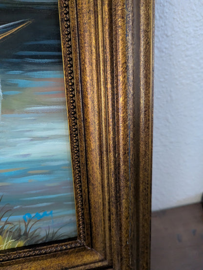 Vtg. Oil Painting of Blue Heron 48/60