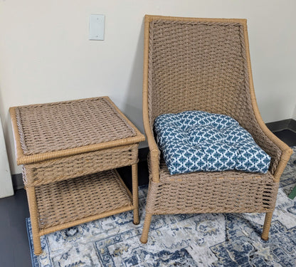 Faux Woven Wicker & Metal Chair with Table