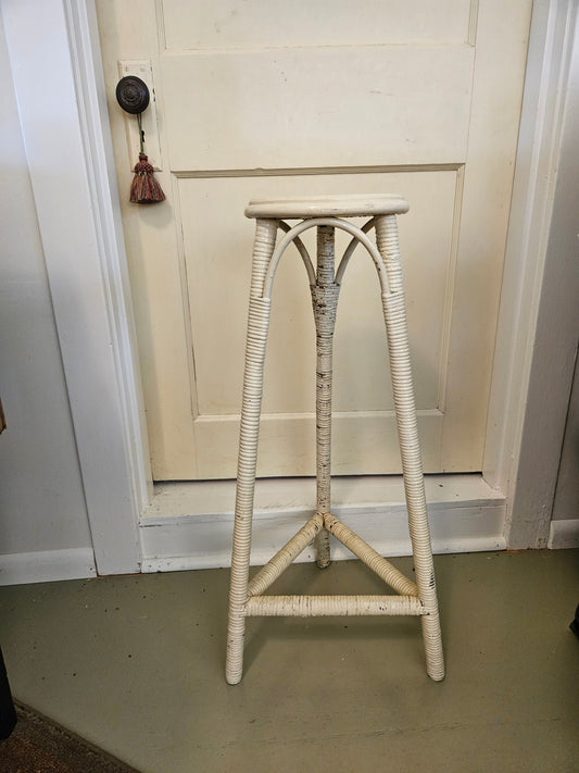 Vintage chippy white wicker plant stand