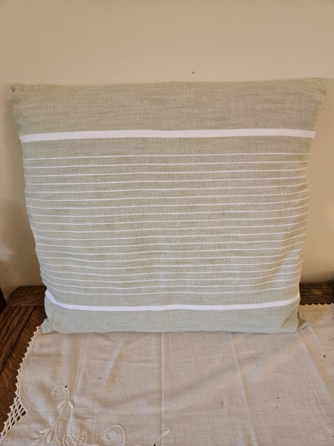 Green stripe pillow 30x30 approx