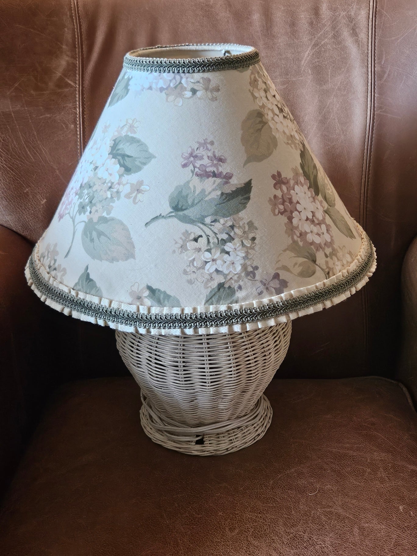 White wicker table lamp floral shade