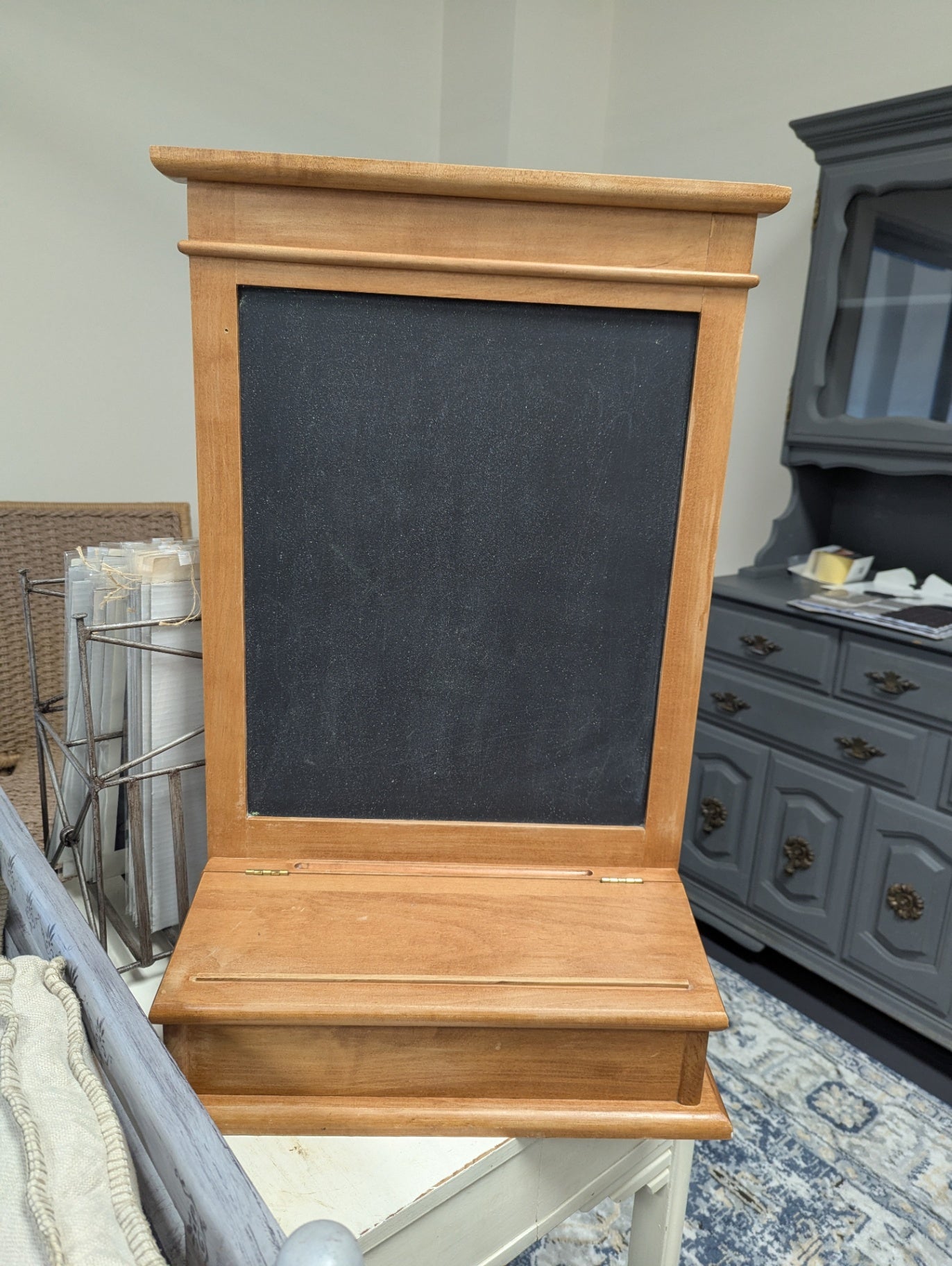 Vtg. Wooden Chalkboard and Storage 