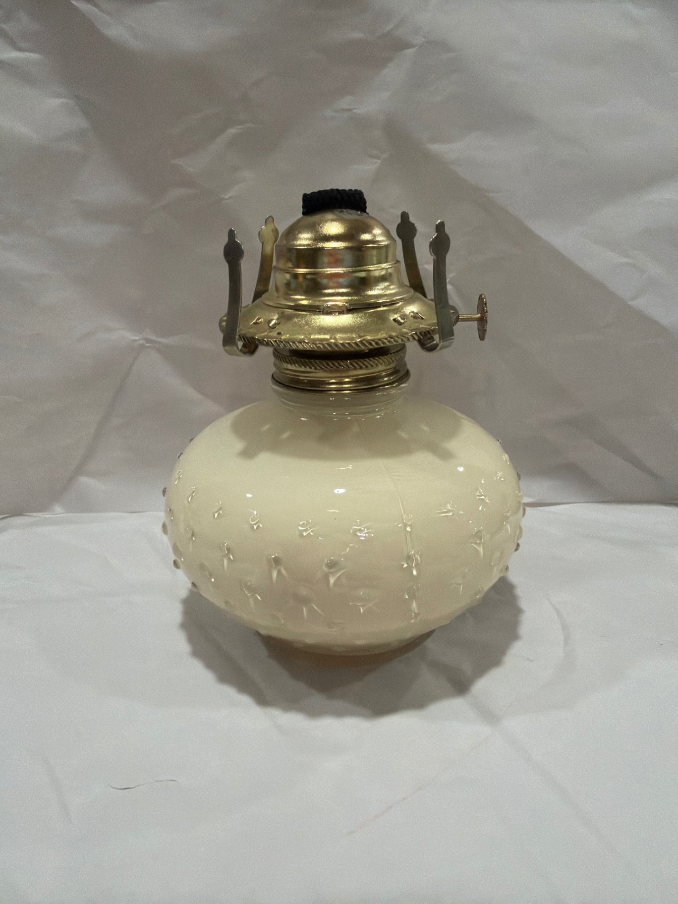 6.5" Vtg Cream Hobnail Hurricane Oil Lantern