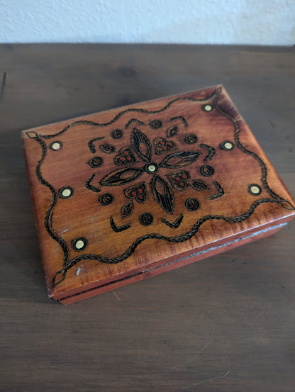 Vtg. Etched Wooden Box for Jewelry or Trinkets