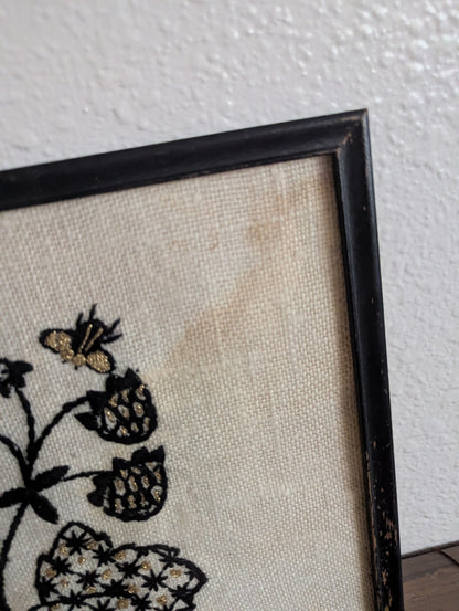1968 Erica Wilson Embroidery "Strawberries & Bees"