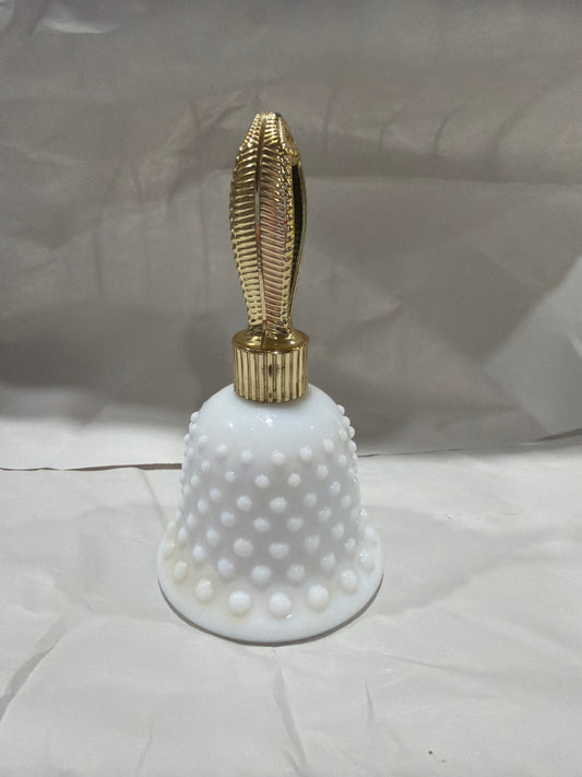 Vintage Avon Knobnail Milk Glass Bell Perfume Bottle with Here's My Heart Perfume