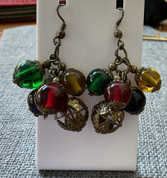 BOHO GLASS BEAD CLUSTER EARRINGS