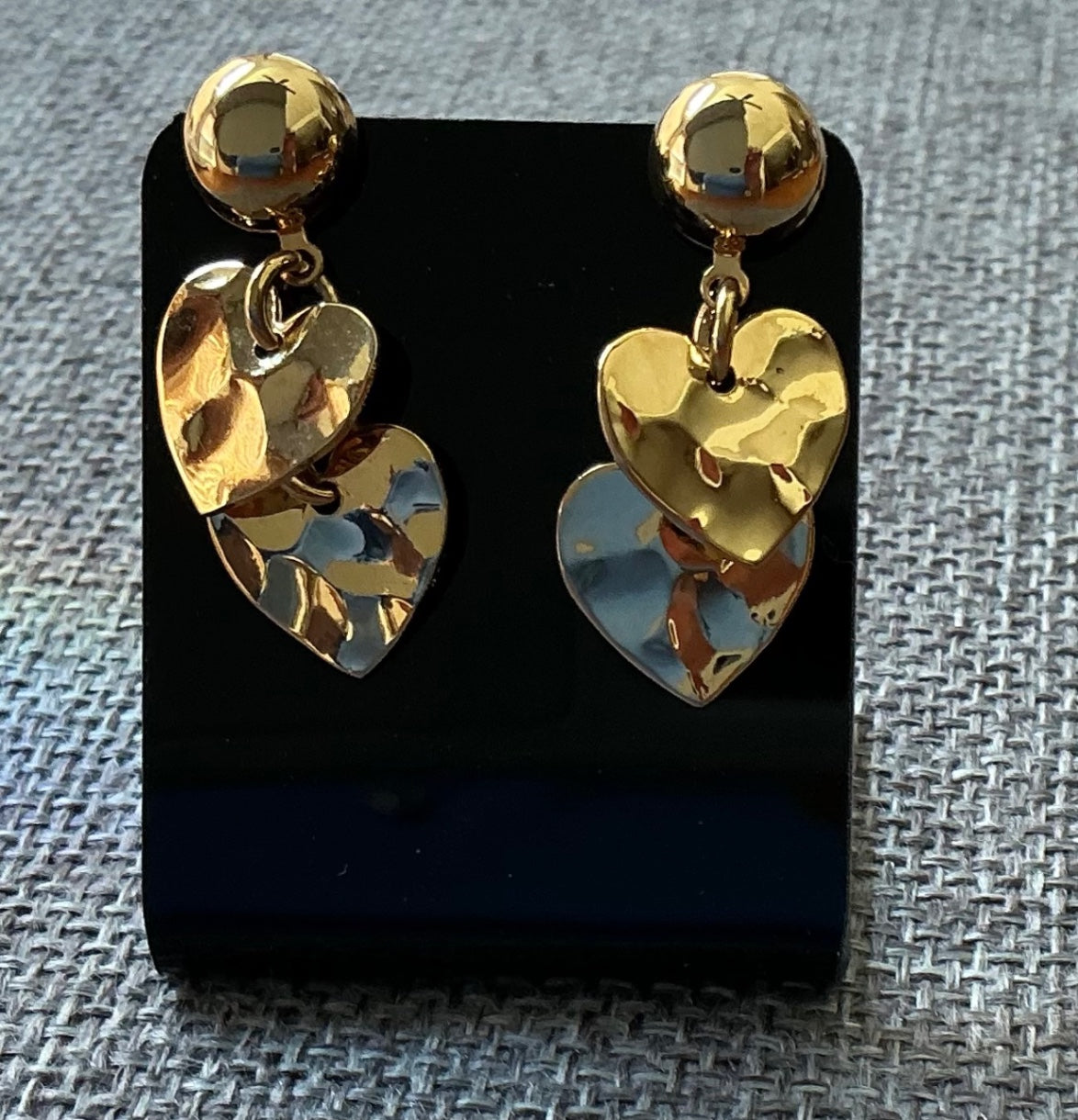 Gold-tone hammered hearts earrings