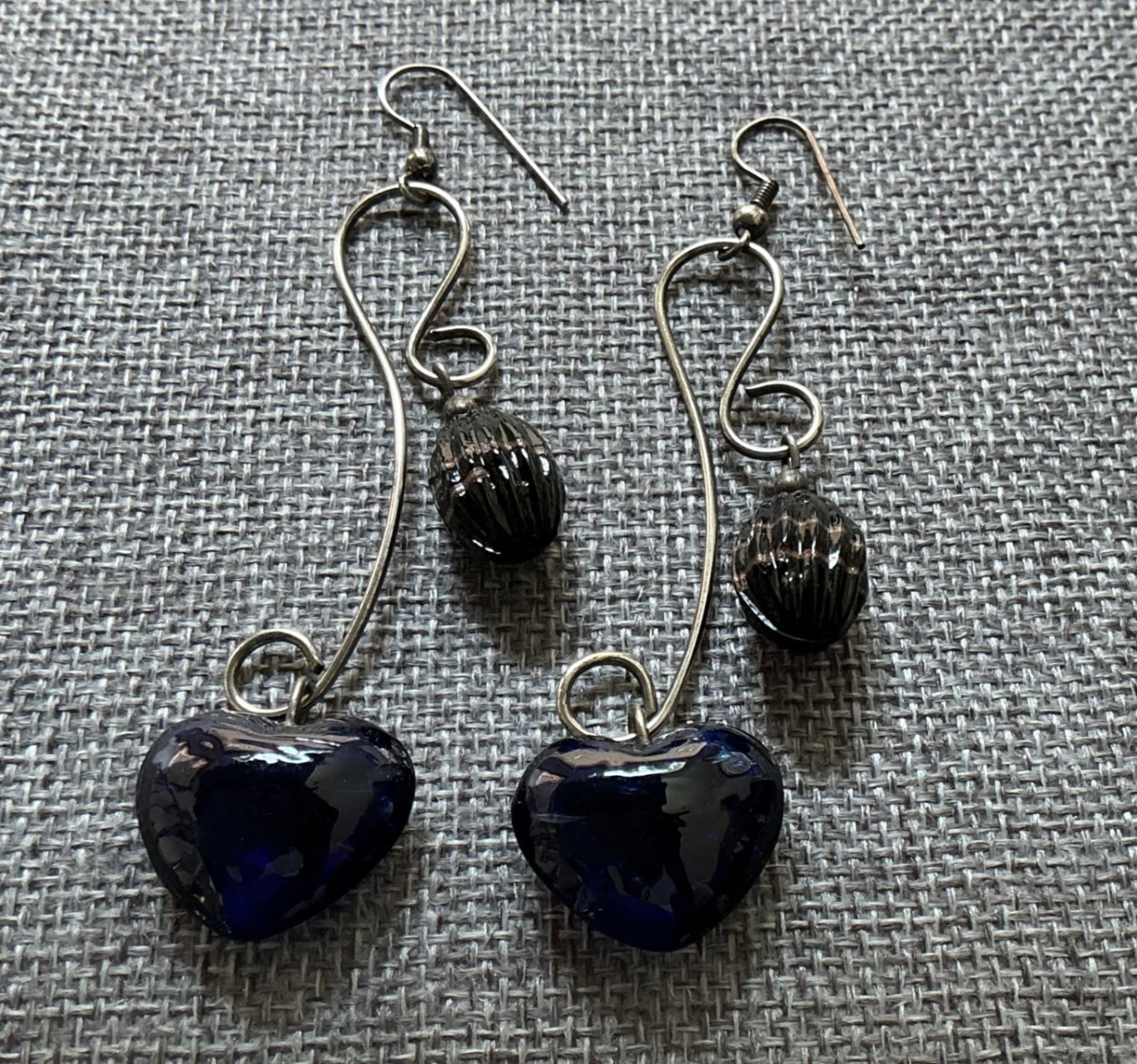Sterling & blue glass heart dangles