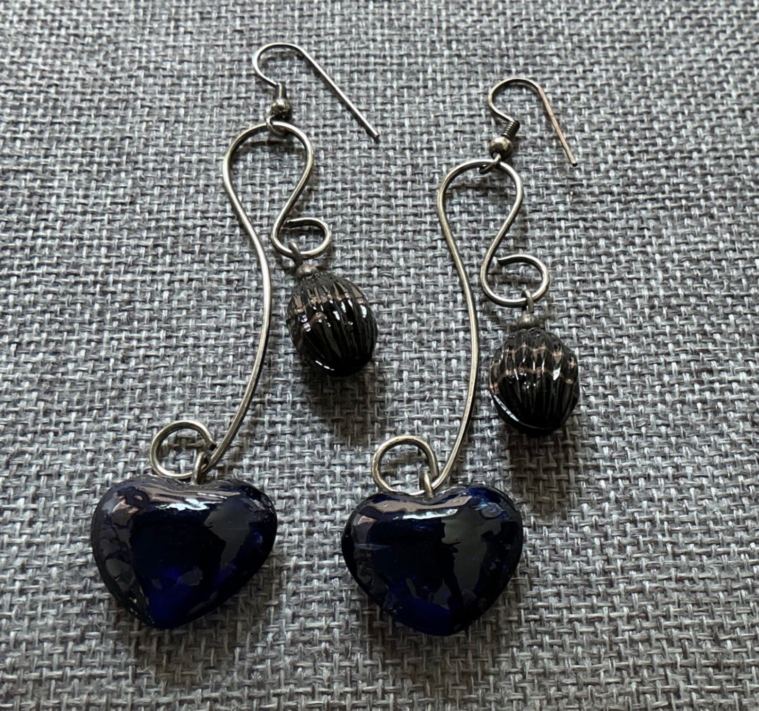 Sterling & blue glass heart dangles