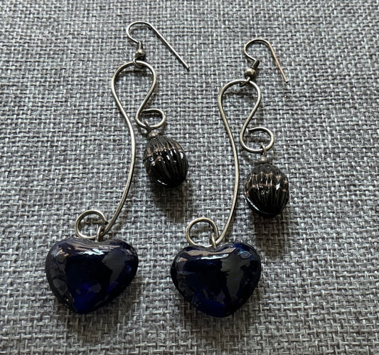 Sterling & blue glass heart dangles