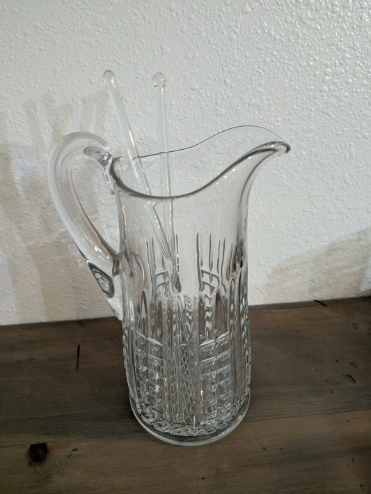 Vtg. Cut Glass or Crystal Pitcher w/Stir Sticks