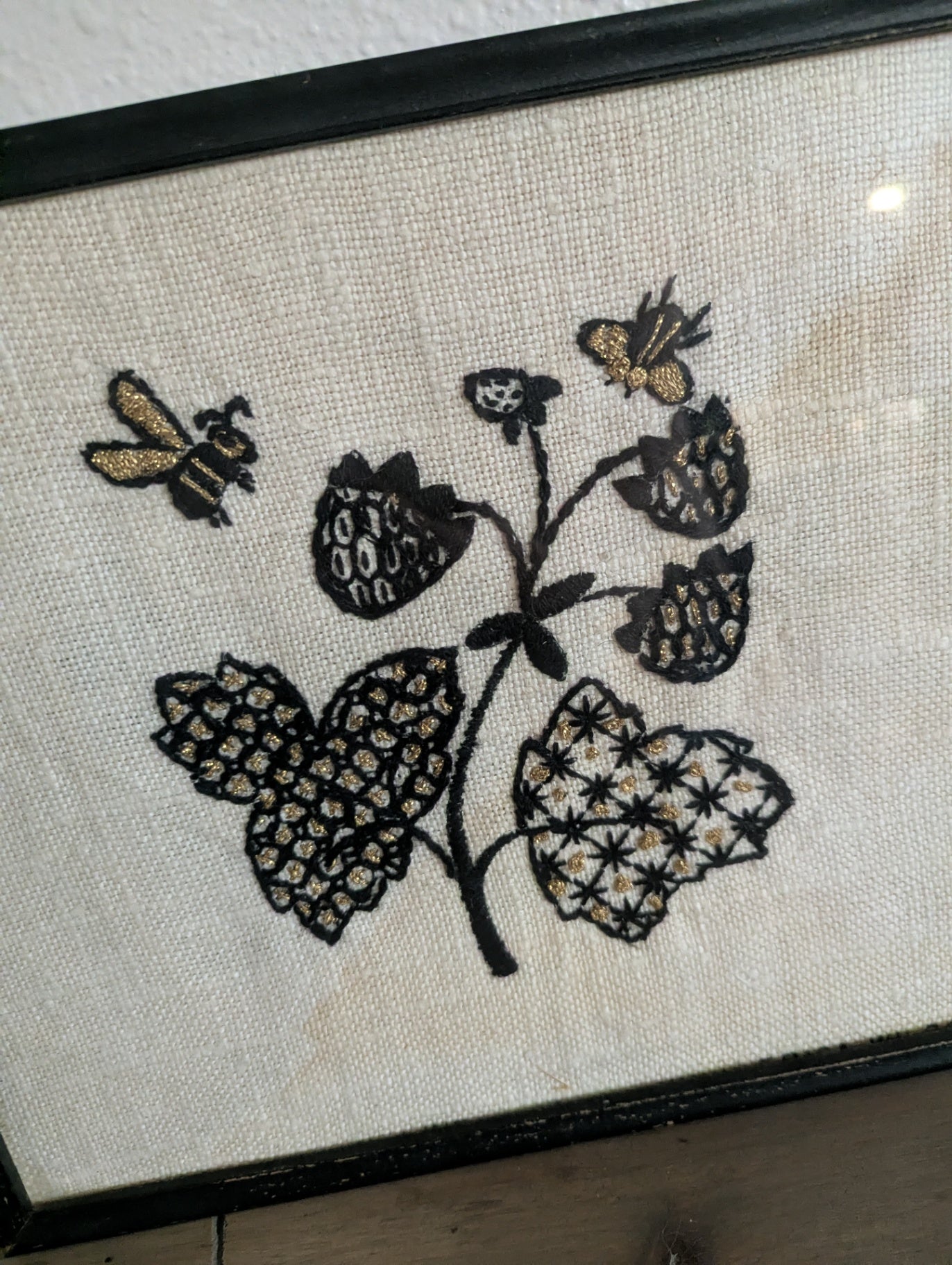 1968 Erica Wilson Embroidery "Strawberries & Bees"