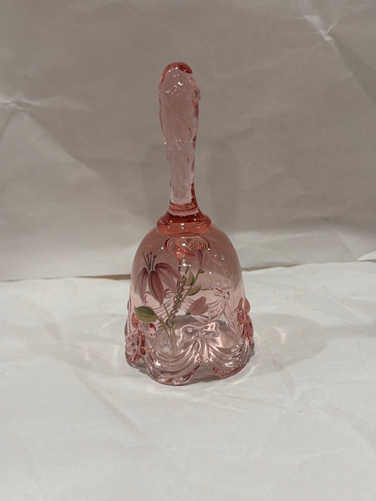 4.5" Vtg Fenton Art Pink Hand Painted Glass Bell