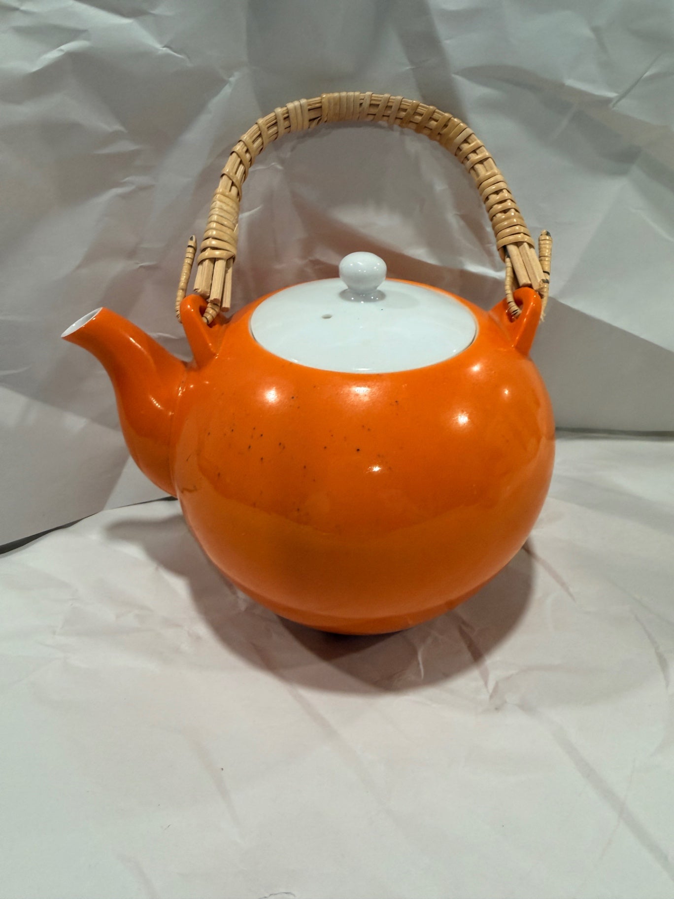 Kenji Fujita Orange Teapot with White Lid and Bamboo Handle