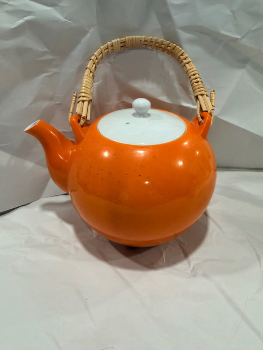 Kenji Fujita Orange Teapot with White Lid and Bamboo Handle