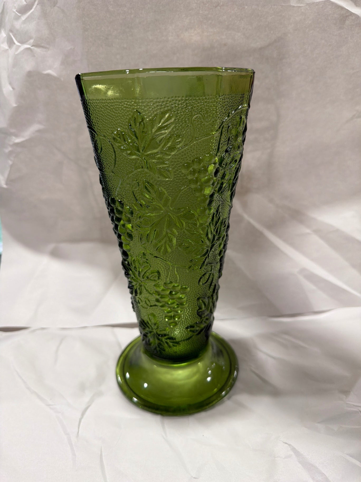 Green Glass Vase with Grapes