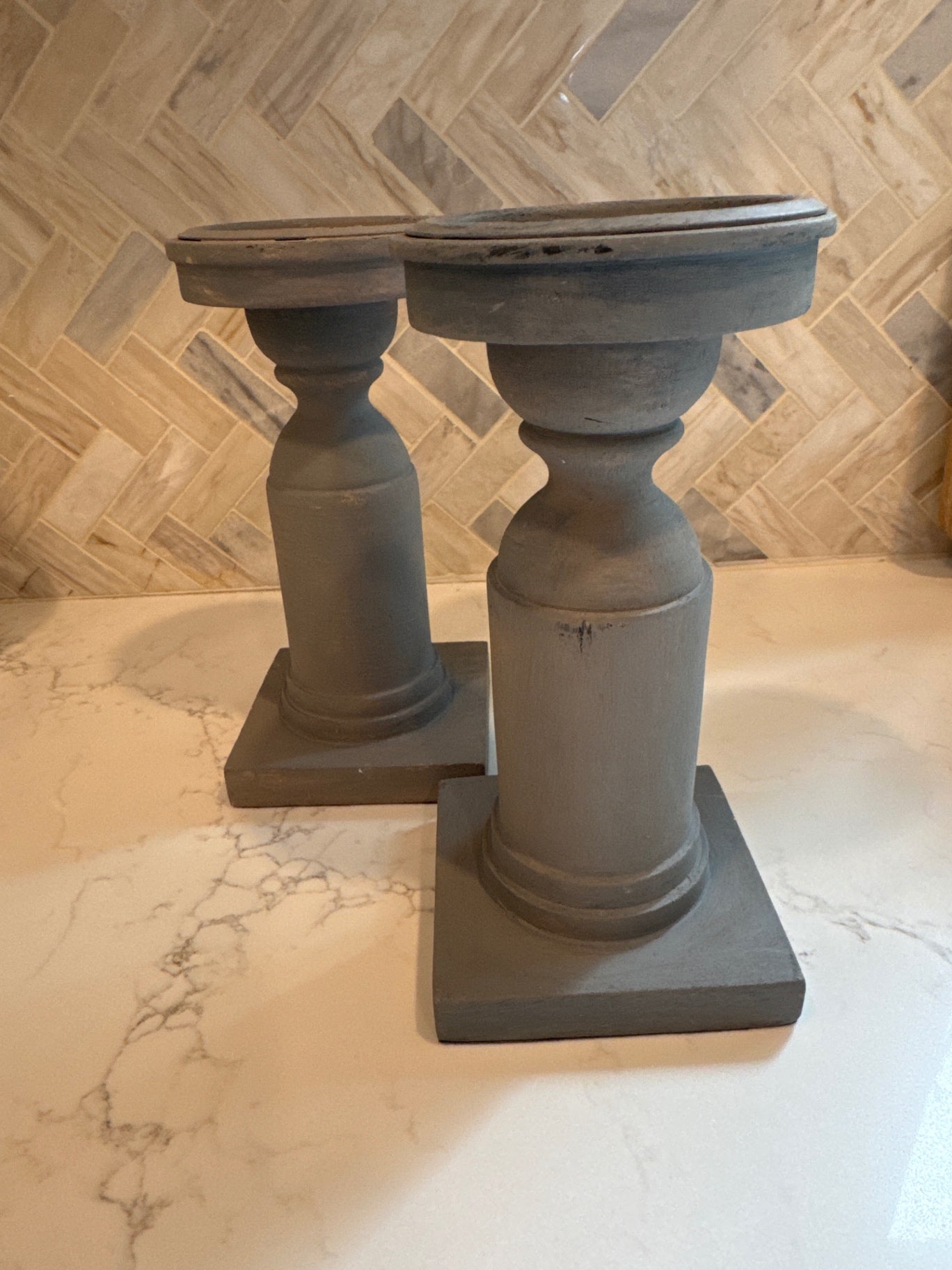Gray Chalk Painted Candle Holder 