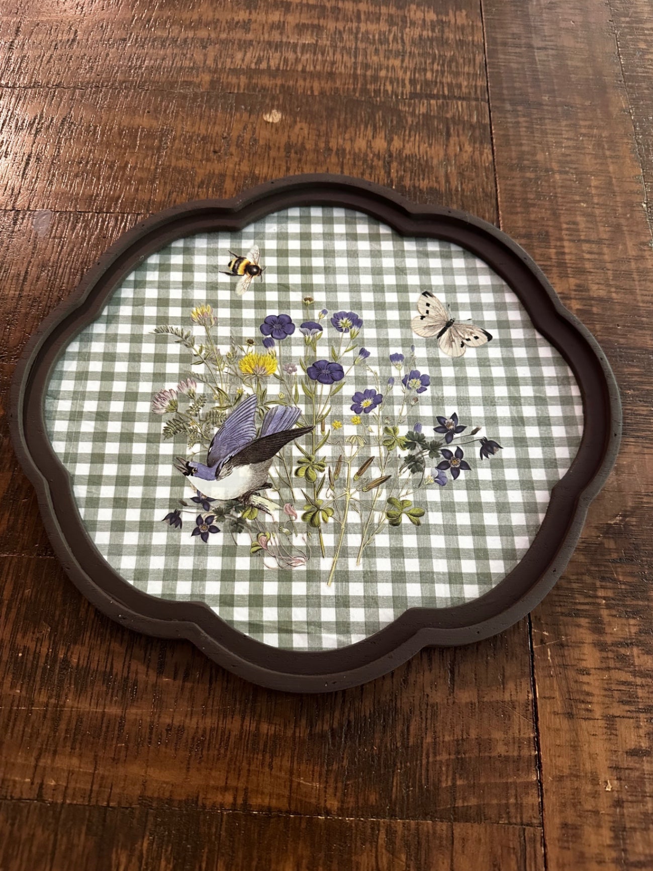 Picture with blue birds and purple flowers