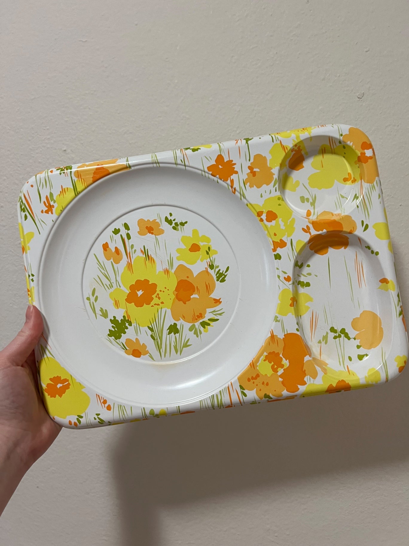 Set of 2 Vintage Floral Plastic Dinner Trays