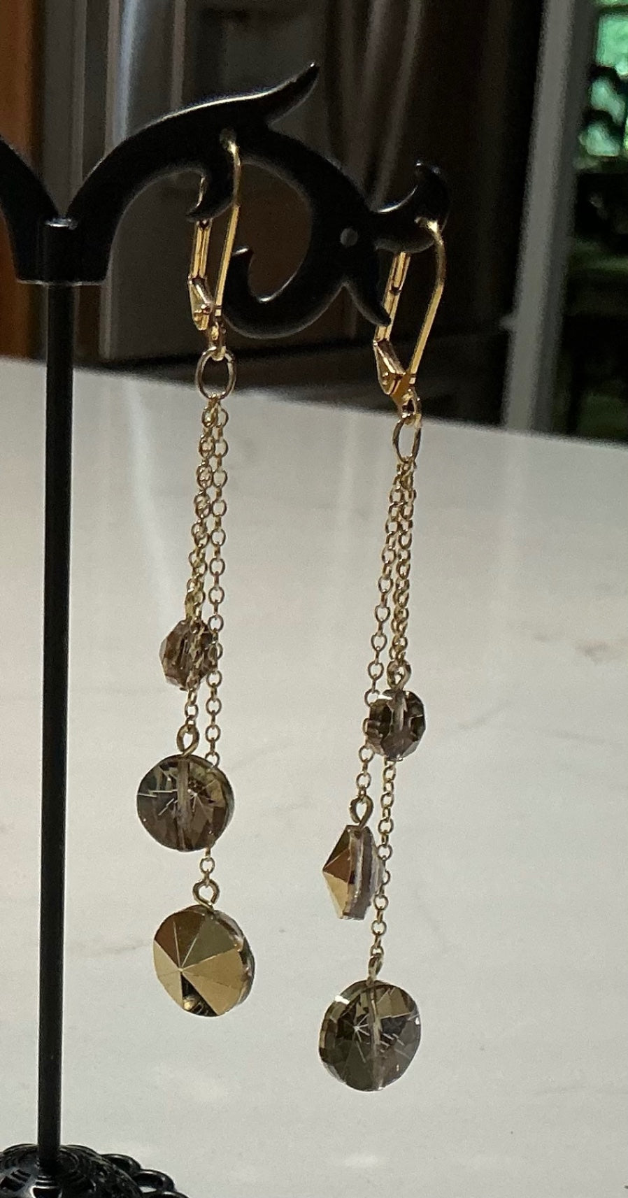 Gold-tone 3 Crystal Dangle Earrings