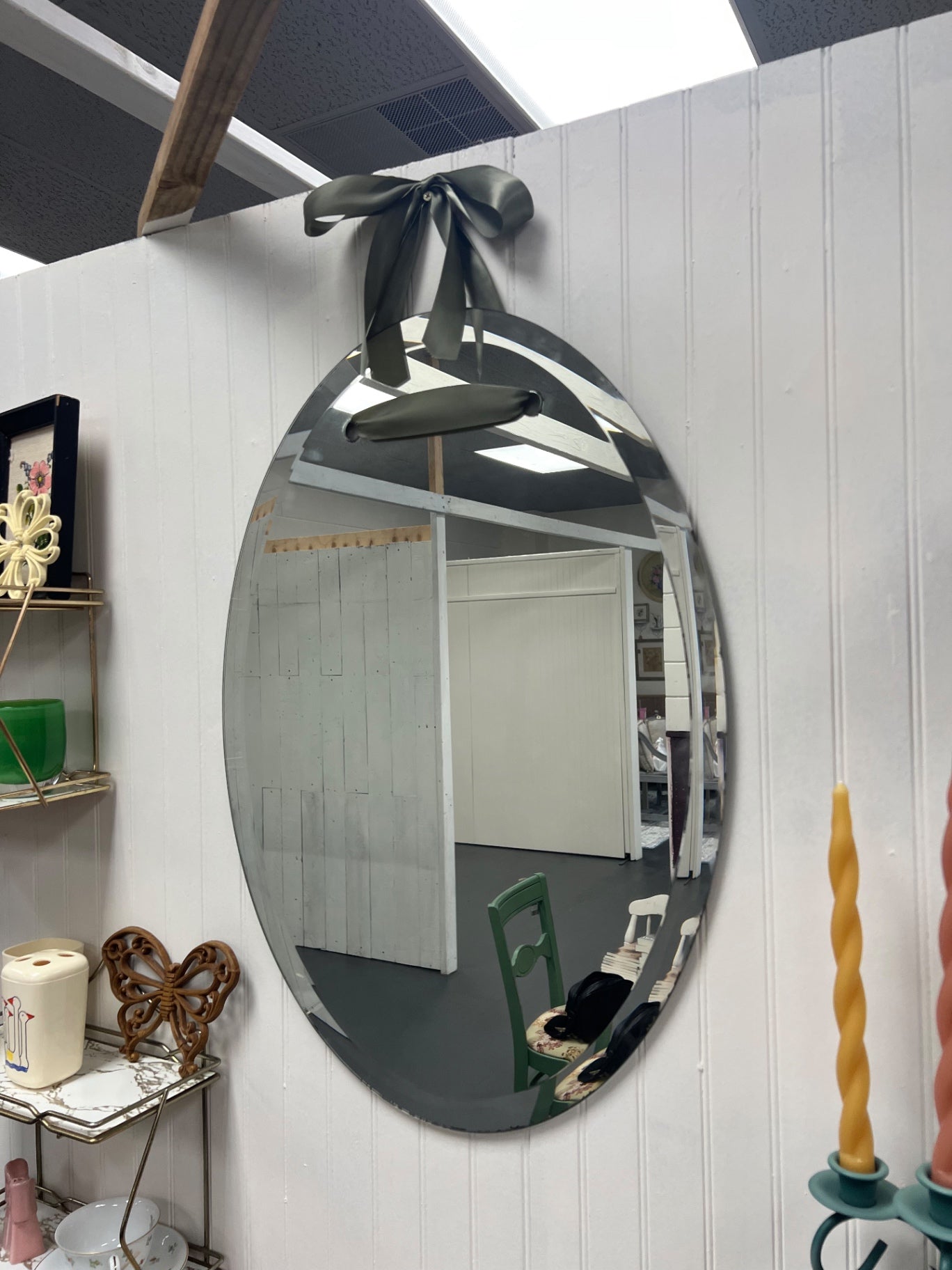 Vintage Wall Hanging Mirror with Bow