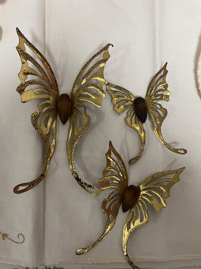 Set of 3 Vintage Homco Metal Butterfly Wall Hangers