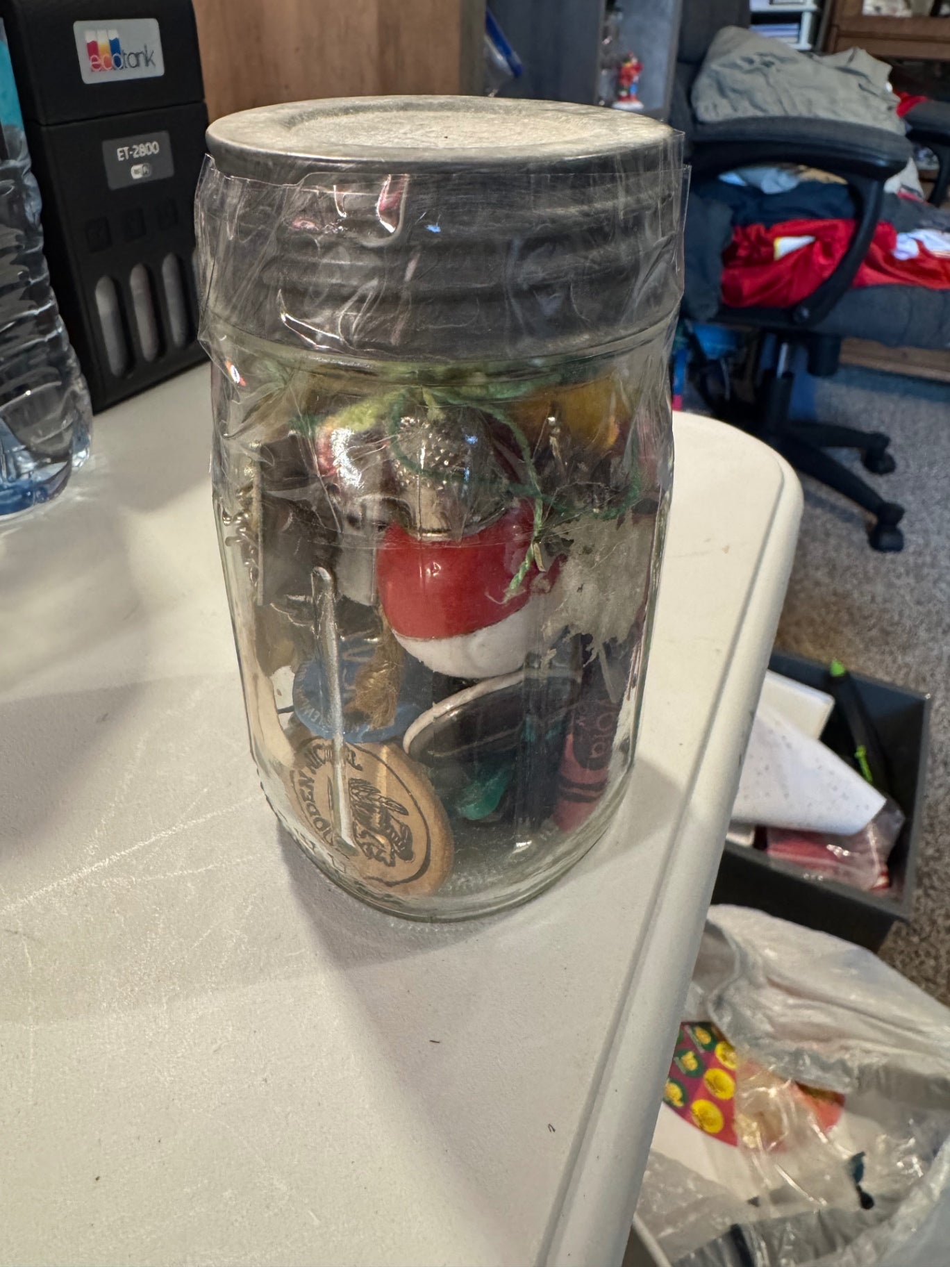 Vintage jar with vintage miscellaneous items