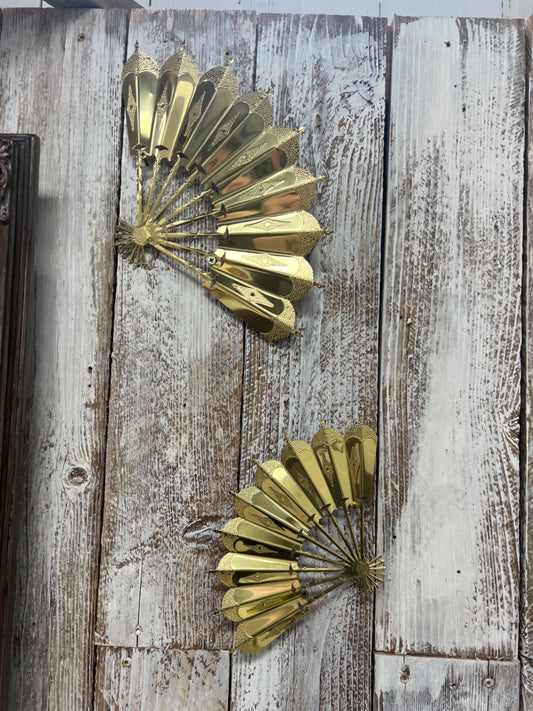 Set of 2 Vintage Homco Gold Fan Wall Hangers