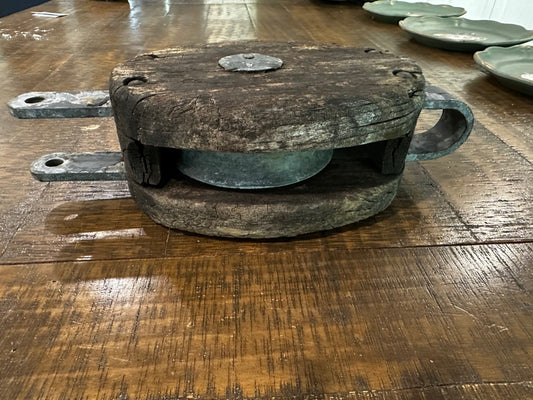 Vintage wooden sail pulley