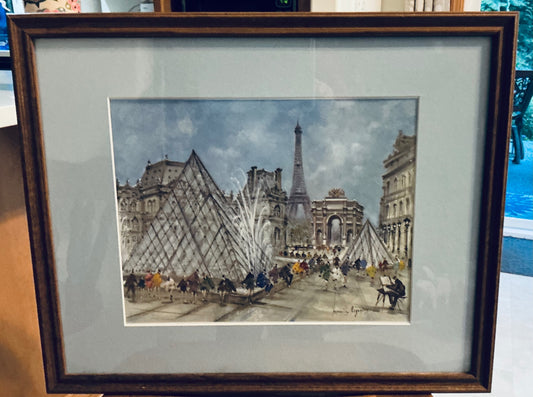 EIFFEL TOWER/ LOUVRE MUSEUM WATERCOLOR