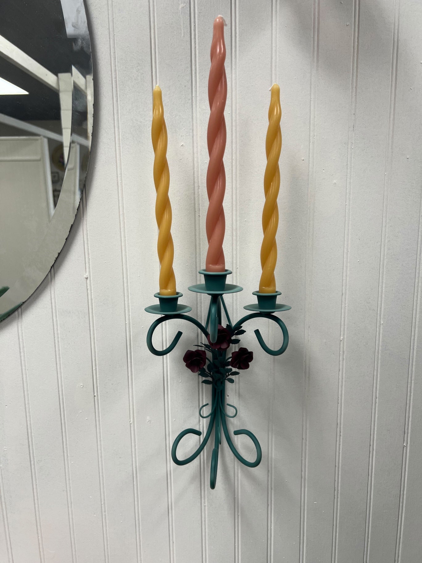 Vintage Home Interiors Rose Wall Sconce w/Candles