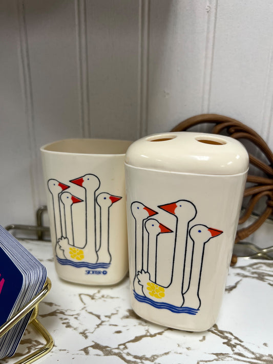 Vintage Toothbrush Holder and Cup Set