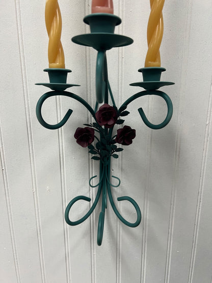 Vintage Home Interiors Rose Wall Sconce w/Candles