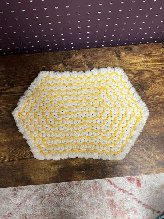 Fluffy yellow and white handmade table placemat