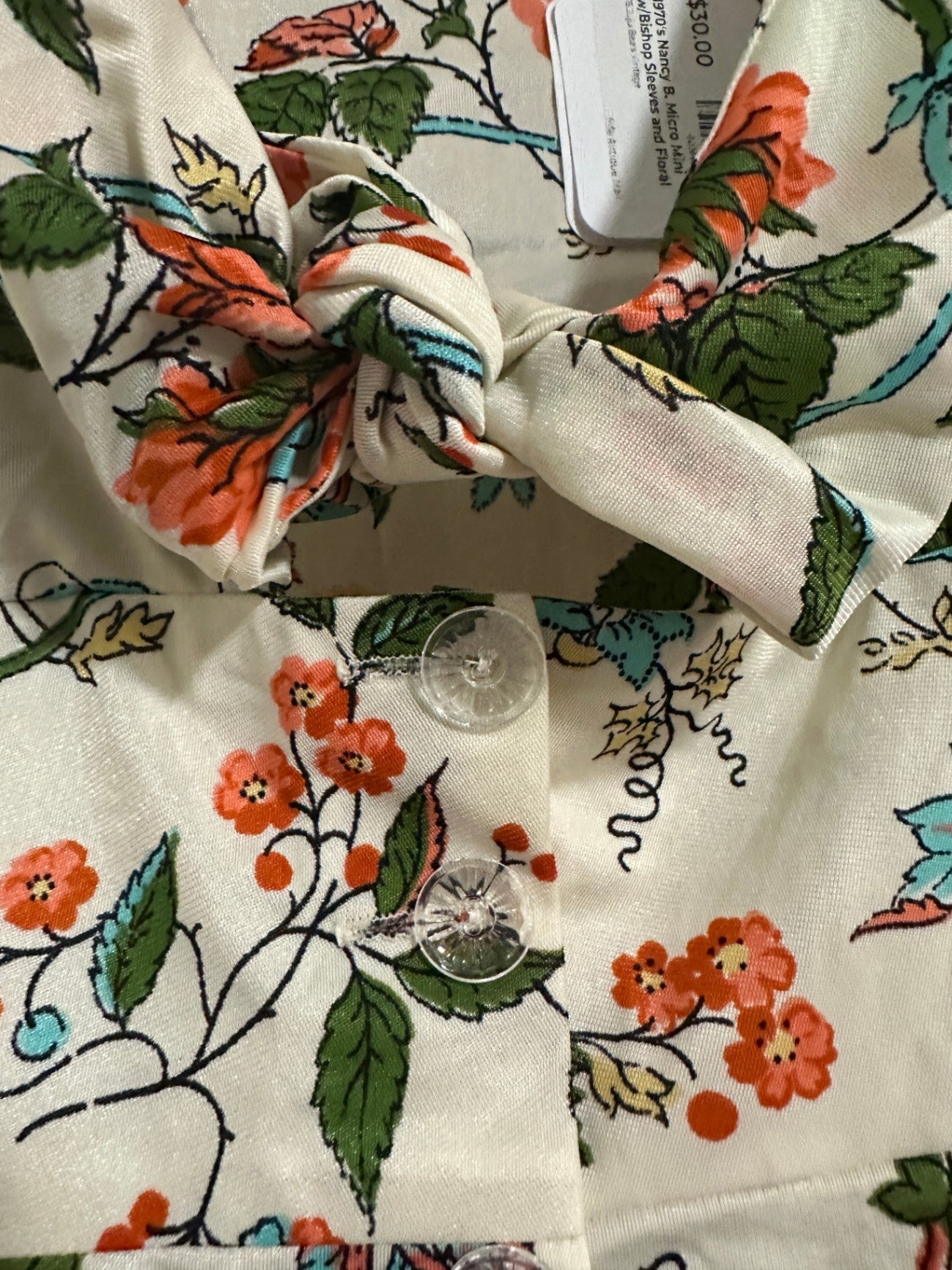 1960's Cream Floral Micro Mini Dress