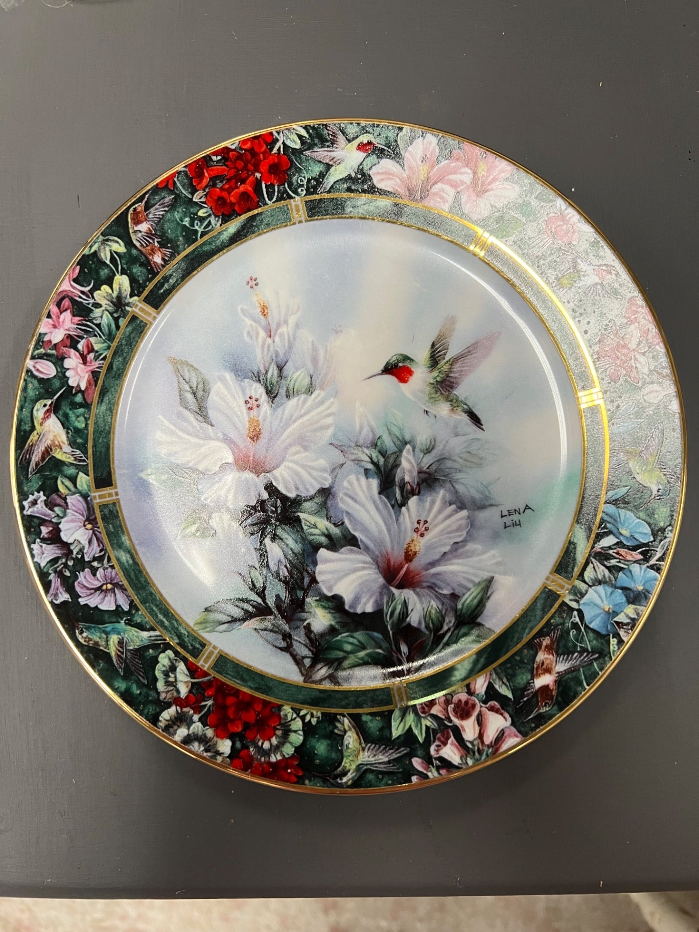 Vintage Lena Liu Ruby Throated Hummingbird Plate