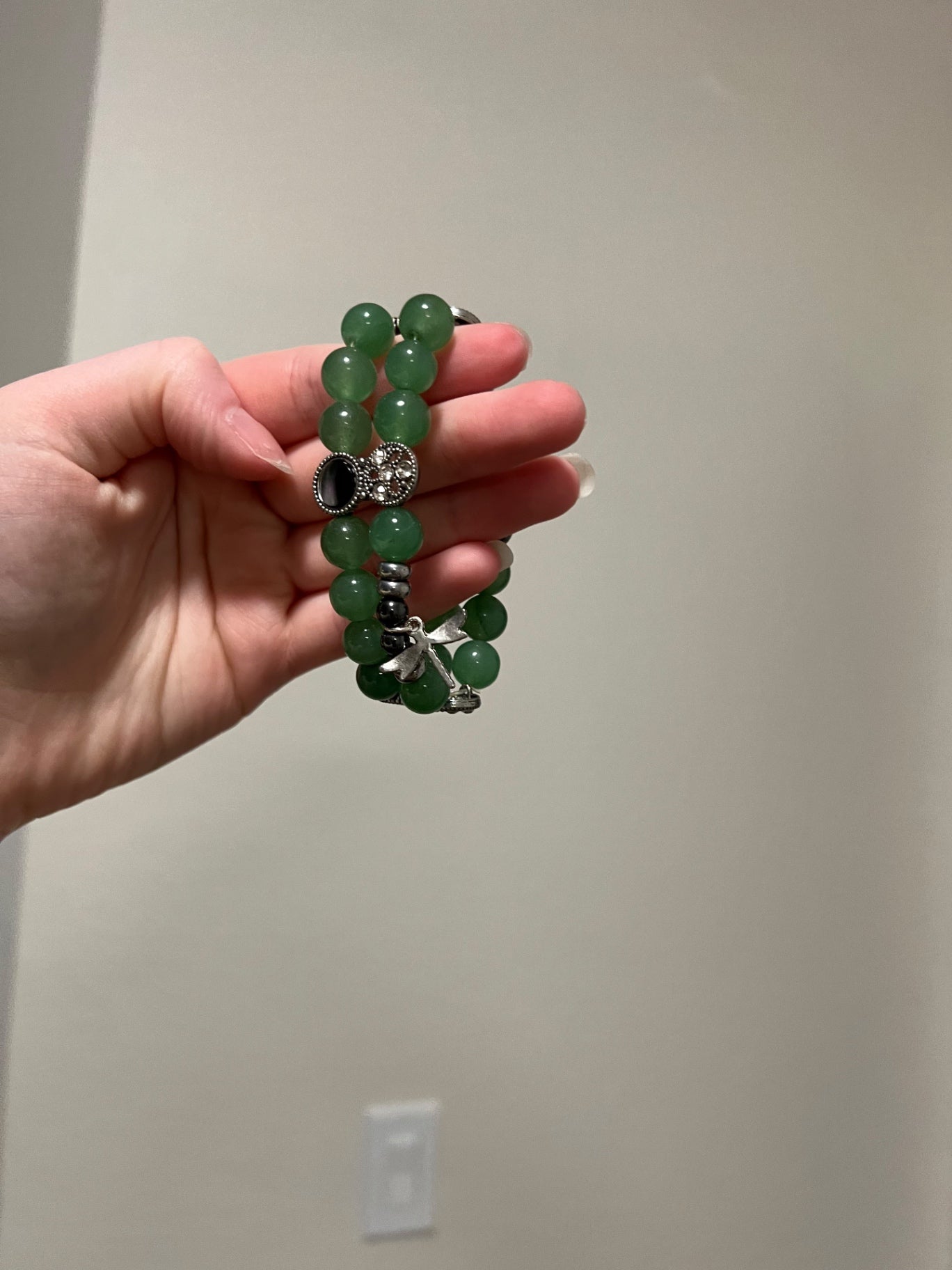 Double Strand Stretch Bracelet w/Jade Type Glass Beads