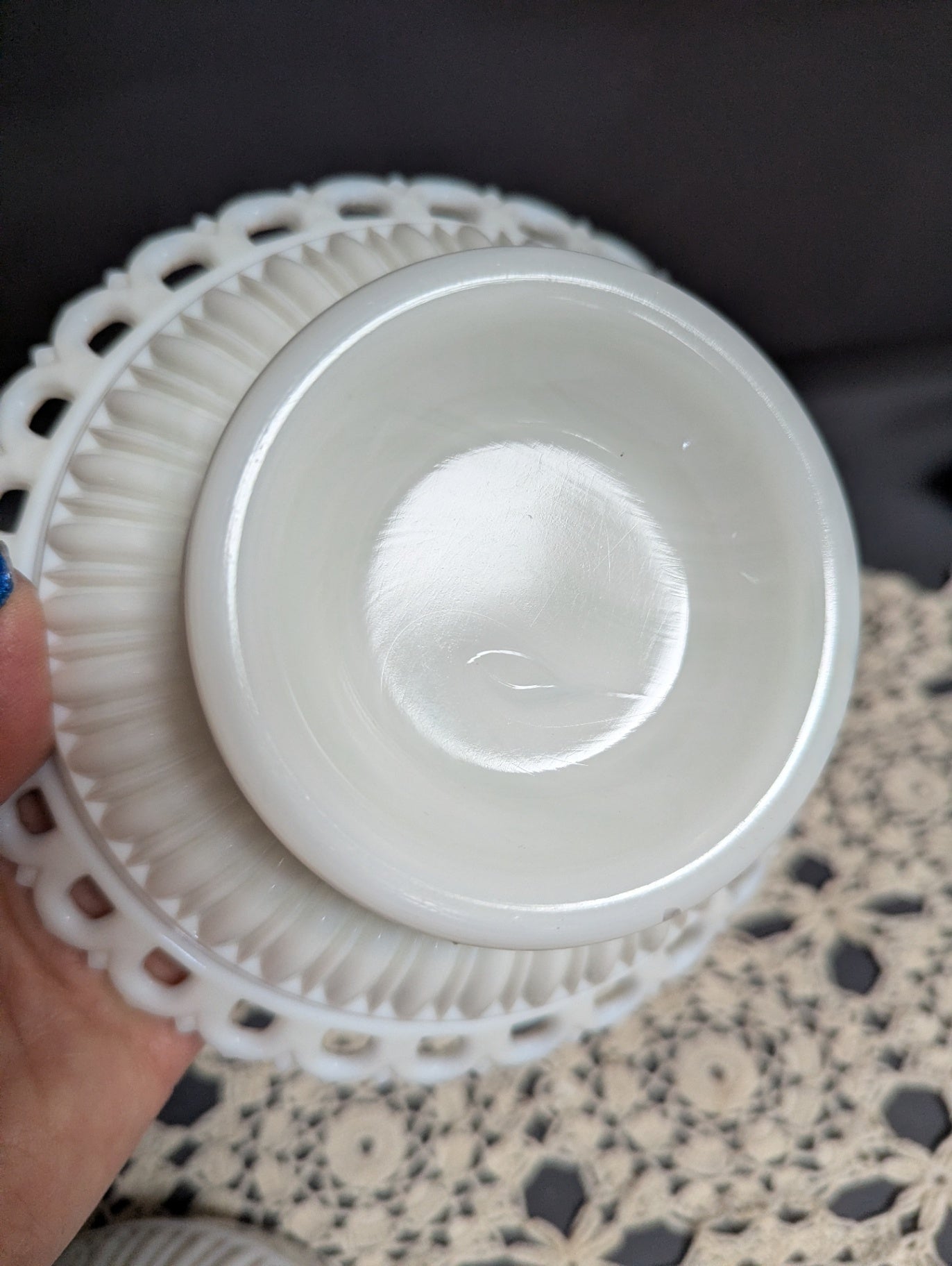 Vtg. Fenton Milk Gass Ornate Covered Dish