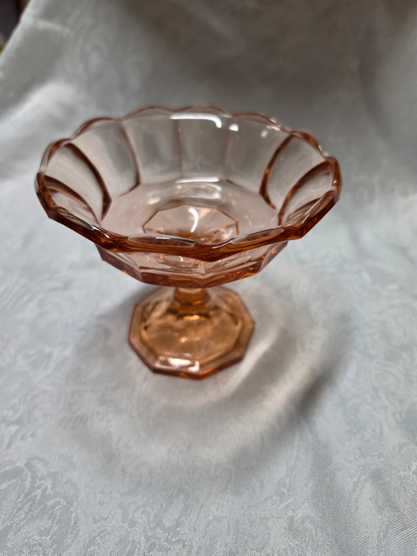 Vintage Depression Glass Pink Candy Compote Jar Pedestal Dish 1930s