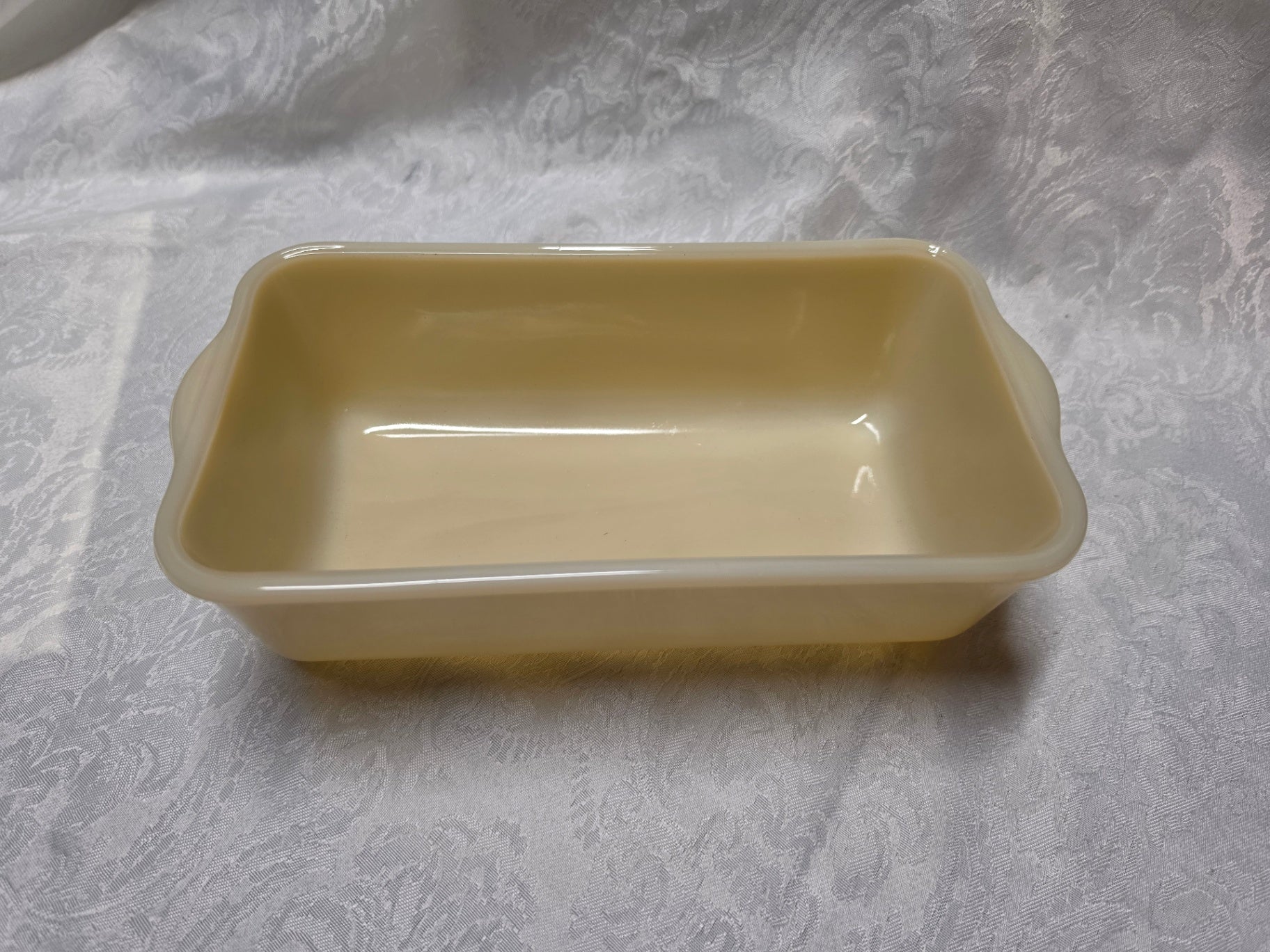 Vintage Early Cream Glass Fire King Oven Glass Loaf Pan/Baking Dish 9x5x2.5 inch