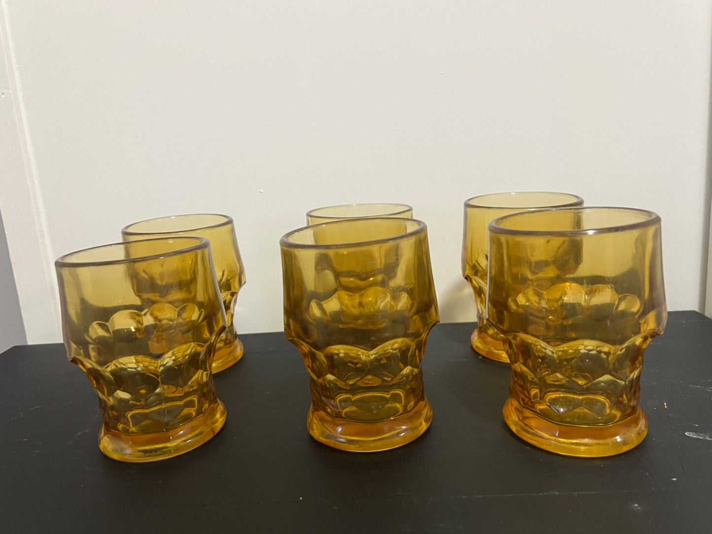 Set of 6 Vintage Anchor Amber Thumbprint Glasses